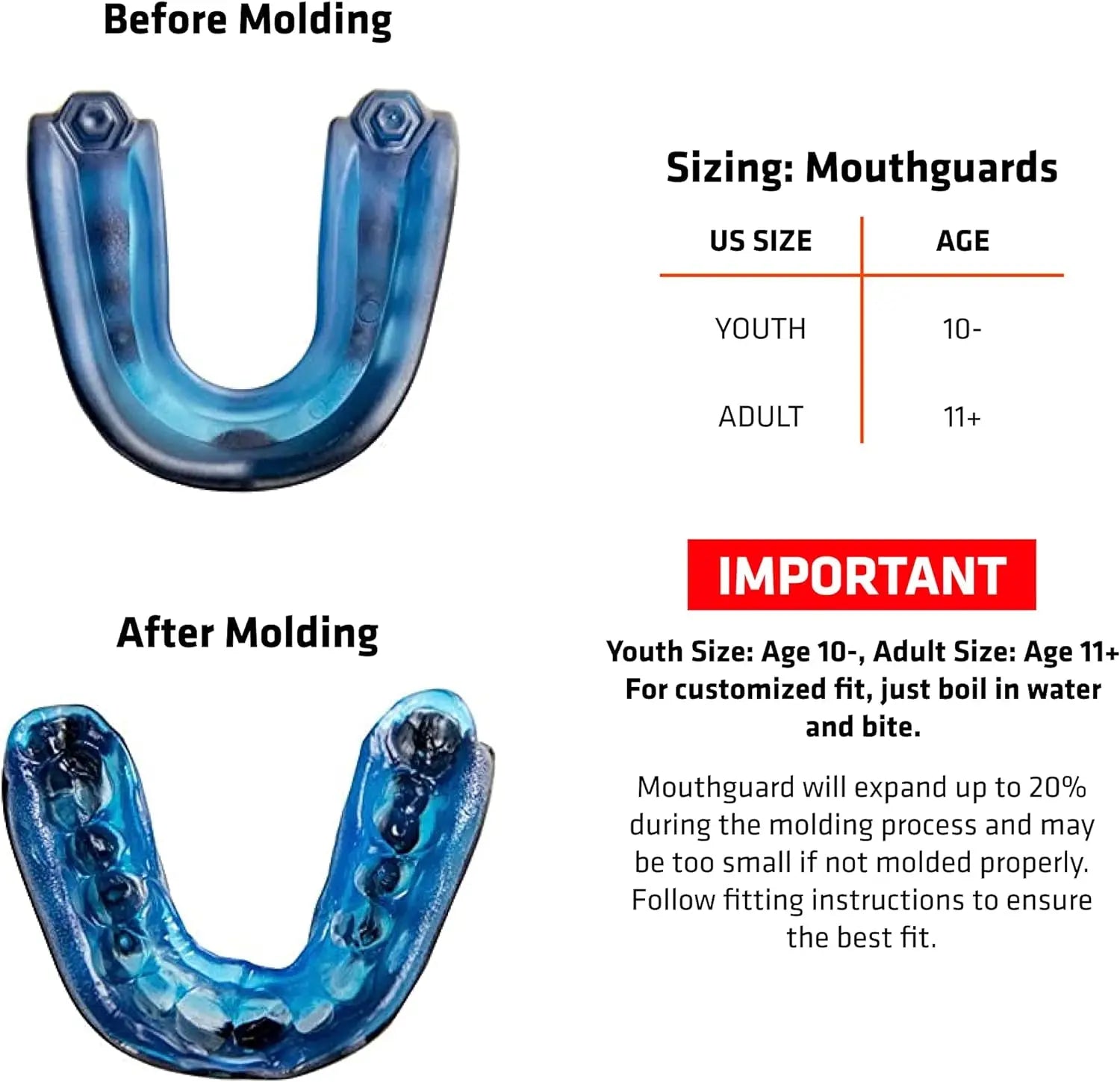 Mouth Guard Sports, Hockey, Lacrosse, Baseball, Wrestling Moutguard, Gel Max Heavy Duty Protection & Custom Fit, Football Mouth Guard with Strap, Adult & Youth Mouthguard