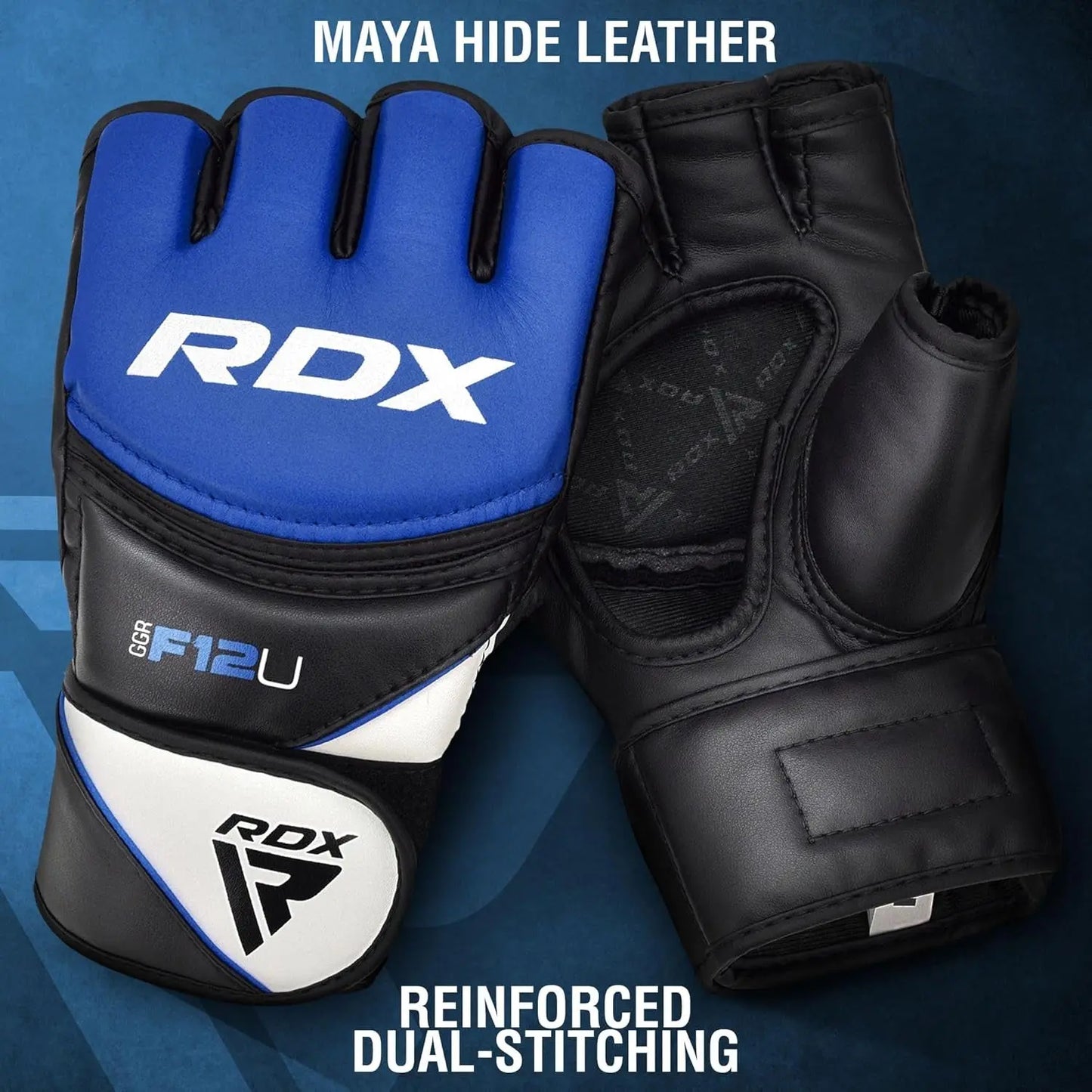 MMA Gloves Grappling Sparring, Maya Hide Leather Open Ventilated Palm, Kickboxing Mixed Martial Arts Muay Thai Training, Boxing Punching Bag Workout, Half Finger Adjustable Wrist Support Mitts