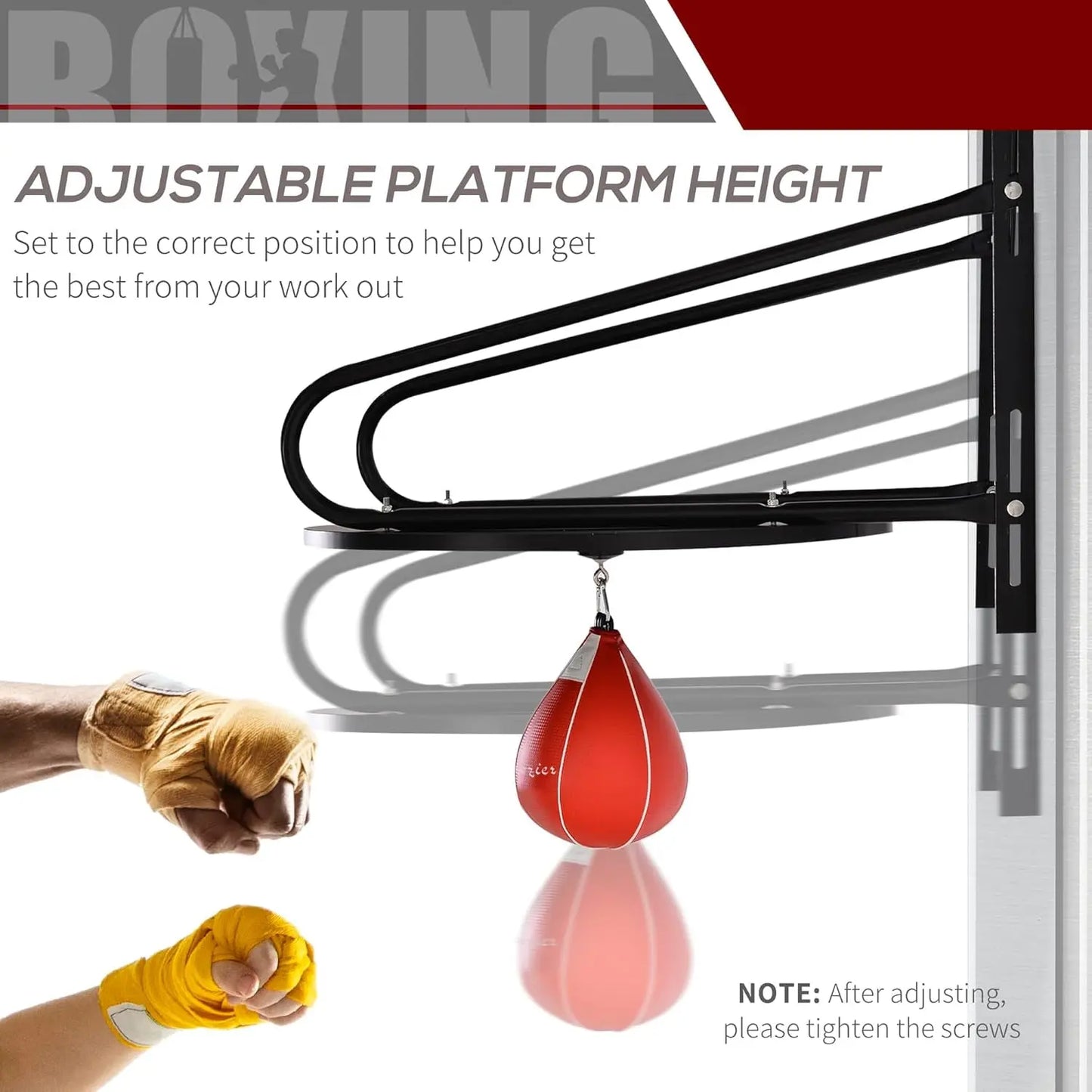 Adjustable Speed Bag Platform, Wall Mounted Speed Bag for Boxing with 360°Swivel and 6" Speedbag, Punching Training Equipment for Fitness, Exercise, Home, Gym