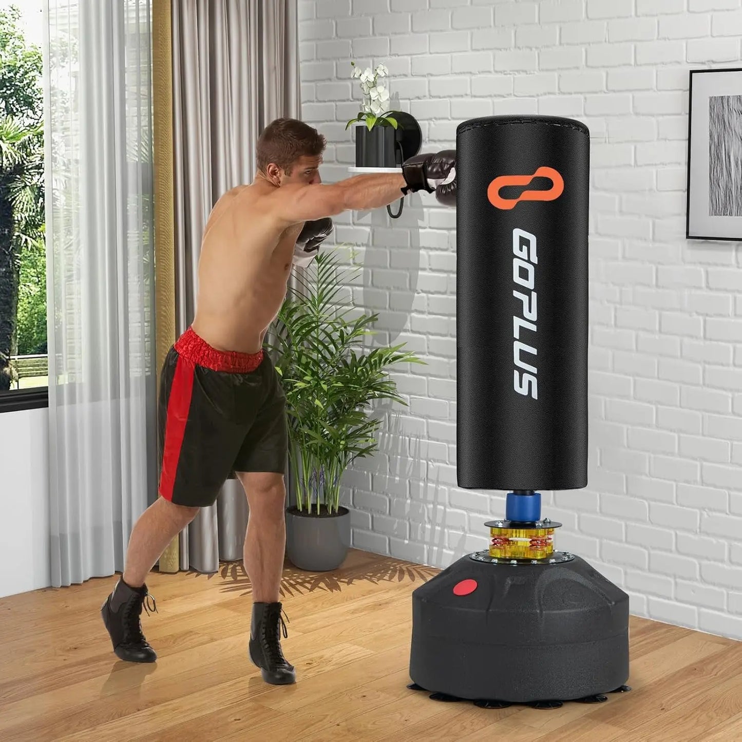 Freestanding Punching Bag, 220LBS Heavy Boxing Bag with Gloves, Shock Absorber, 12 Suction Cup Base, Kickboxing Bag with Stand for Adults Youth Men Women Home Gym