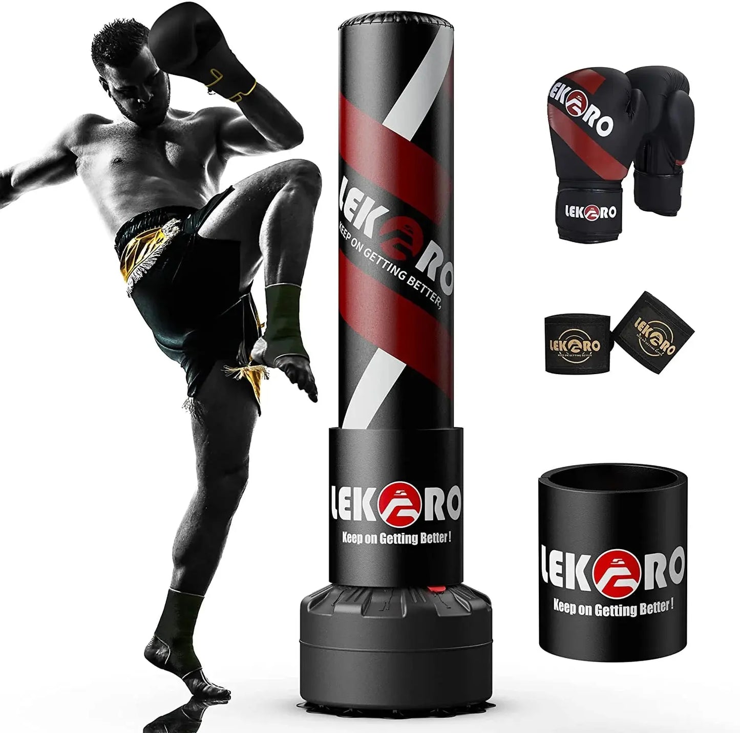 LEKÄRO Punching Bag 70" with Boxing Gloves, Heavy Boxing Bag with Stand for Adult Teens, Kickboxing Bag for MMA Muay Thai Fitness