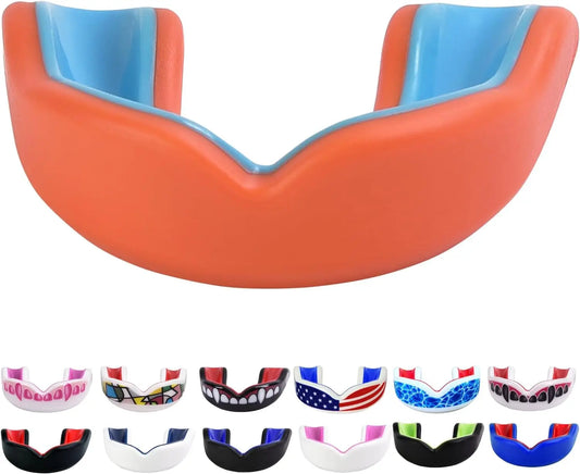 Sports Youth Mouth Guard for Kids (USA Flag & Fangs & 20 Best Colors to Choose From) - Youth Mouthguard Football, MMA, Karate, Flag Football, Rugby, Boxing, BJJ (/W Case) (Youth, Strapless)