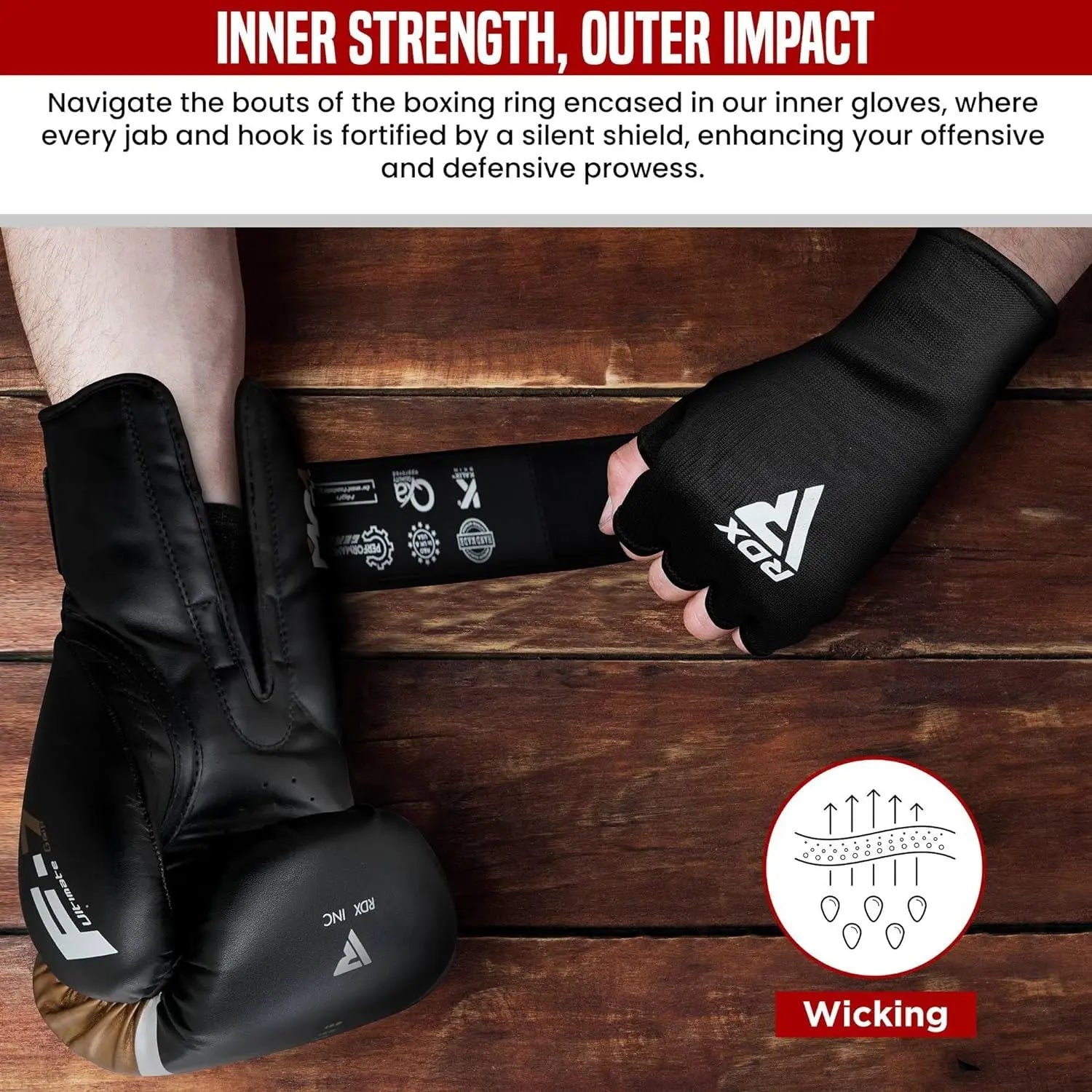 Boxing Hand Wraps Inner Gloves for Punching - Half Finger Elasticated Bandages under Mitts Fist Protection - Great for MMA, Kickboxing, Martial Arts Training & Combat Sports