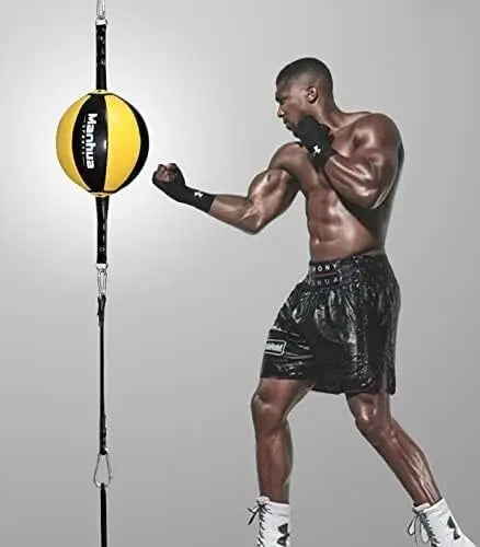 Double End Bag Boxing Ball, Leather Speed Bag Doorway Mount, Double End Adults Kids Punching Bag/Striking Bag with Pull Bar & Rope, Gym Workout Room Training Dodge Ball The Champ Gear