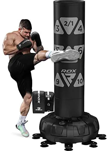 RDX XXL 150KG Target Freestanding Punching Bag with Cover & Gloves – 72” Adult Heavy Pedestal Punch Bag Set - 17 Suction Cup 8 Extended Legs Stand Base - Kick Boxing MMA Muay Thai Home Gym Fitness The Champ Gear