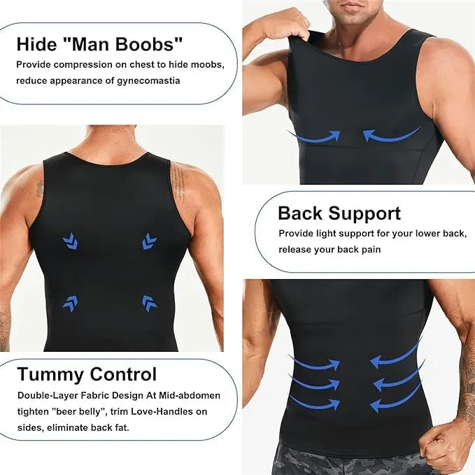 Gotoly Men Compression Shirt Slimming Shapewear Undershirt Body Shaper Vest Abs Workout Hide Chest Tank Top The Champ Gear