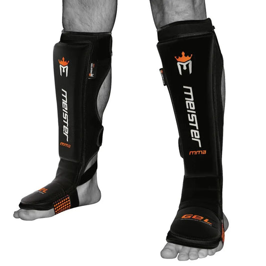 Meister Edge Leather Instep Shin Guards w/Gel Padding (Pair) - Black - The Champ Gear