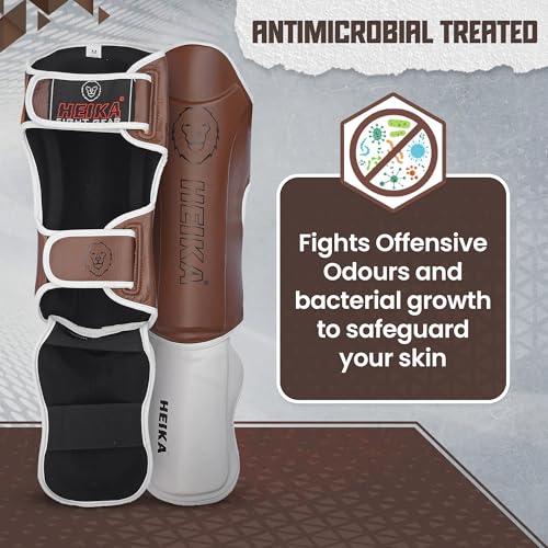 Heika Shin Guards, Kickboxing Muay Thai for MMA Martial Arts, Shin Pads for Kicking, Sparring, Training Premium Cowhide Leather Protection Pads, Taekwondo, BJJ Karate Boxing The Champ Gear