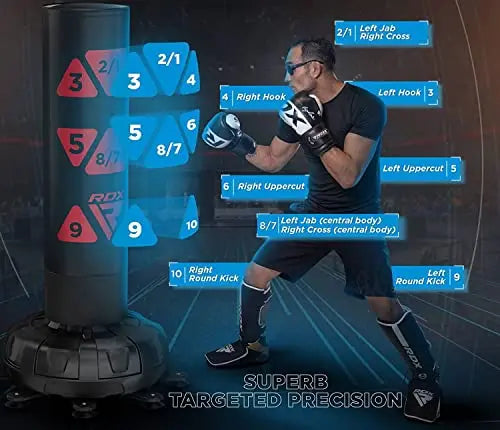 RDX XXL 150KG Target Freestanding Punching Bag with Cover & Gloves – 72” Adult Heavy Pedestal Punch Bag Set - 17 Suction Cup 8 Extended Legs Stand Base - Kick Boxing MMA Muay Thai Home Gym Fitness The Champ Gear