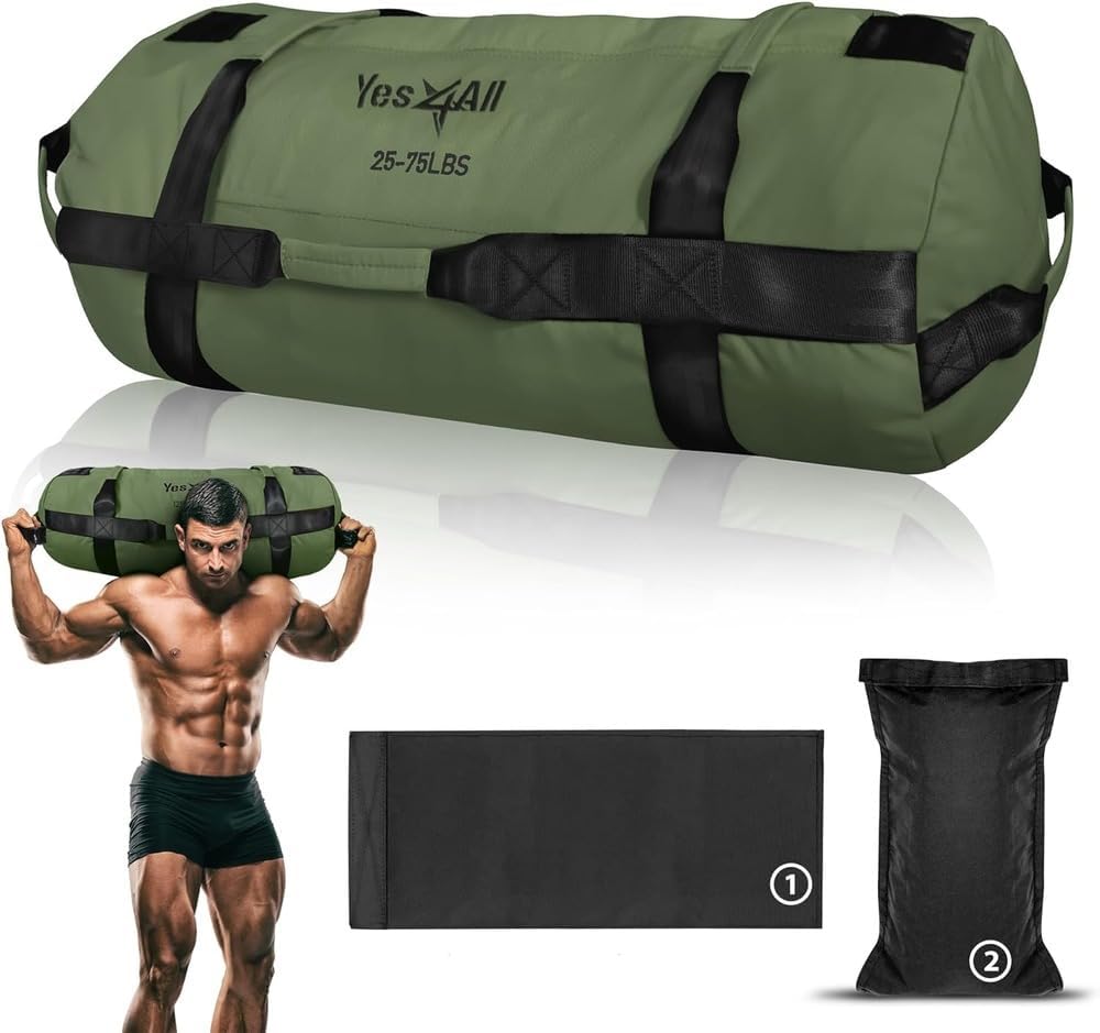 Yes4All Adjustable Sandbags - Heavy Duty Weight Sand Bags with Filler Bags for Fitness, Workout, Crossfit Training - Army Green - M The Champ Gear