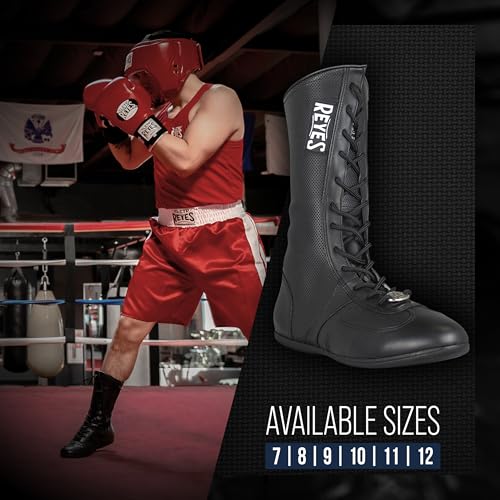 CLETO REYES High Top Leather Boxing Shoes for Men, Professional Old School Boots for MMA, Kickboxing, Muay Thai, Lace Up, Black The Champ Gear