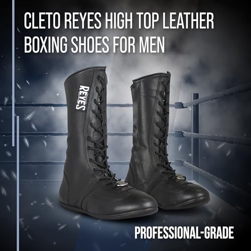 CLETO REYES High Top Leather Boxing Shoes for Men, Professional Old School Boots for MMA, Kickboxing, Muay Thai, Lace Up, Black The Champ Gear