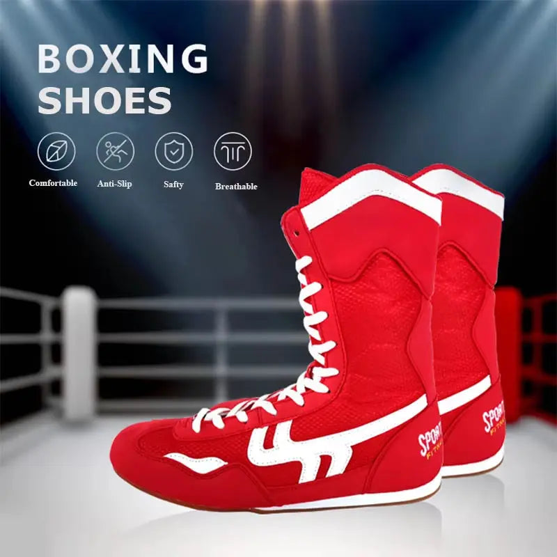 Anti-Slipping Sport Boxing Shoes Boots High Ankle Professional Protecting High-Top Rubber Sneakers for Men Women