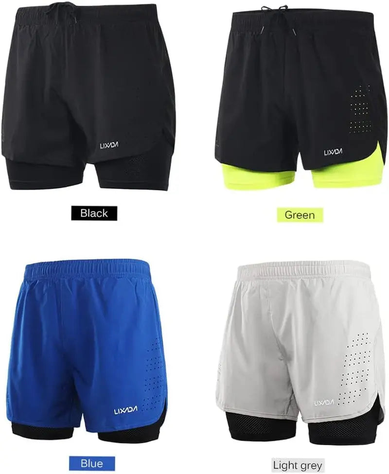 Men'S 2-In-1 Running Shorts Quick Drying Breathable Active Training Exercise Jogging Cycling Shorts with Longer Liner