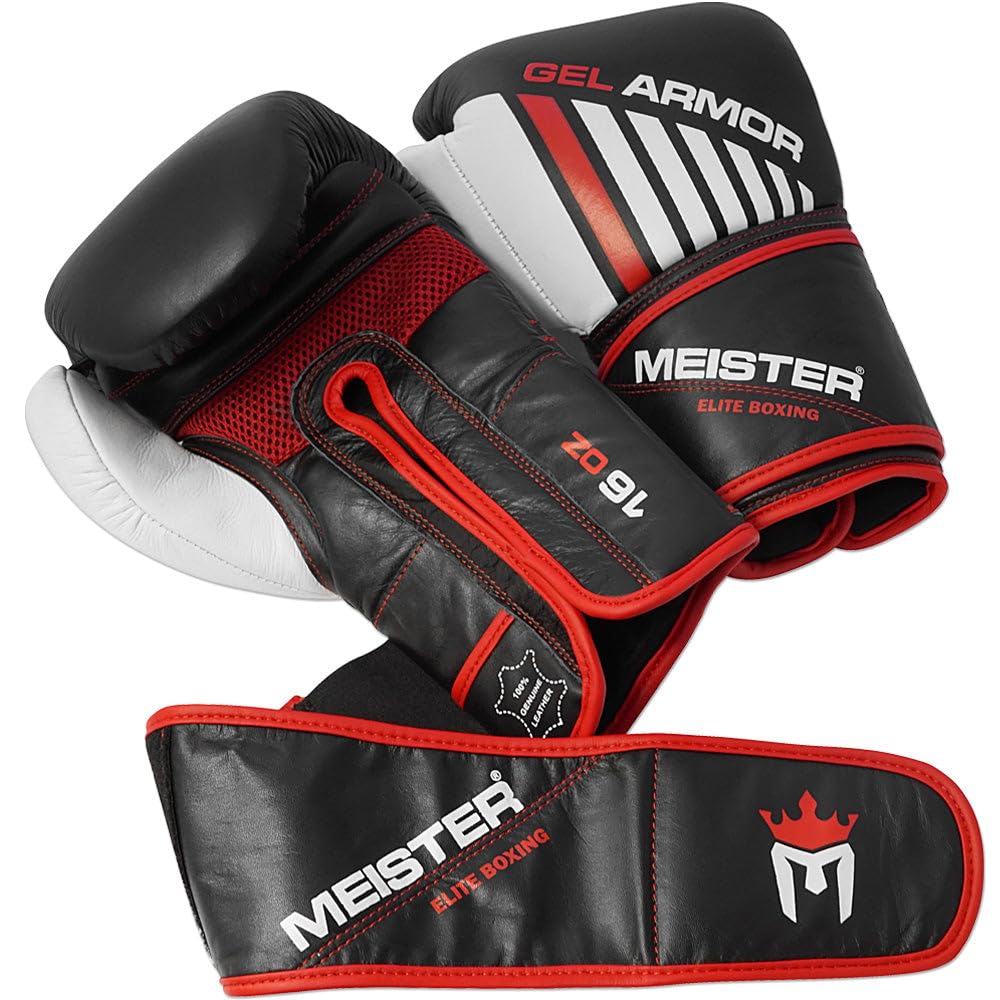 Meister Gel Armor 16oz Training Boxing Gloves w/Full Grain Leather + Mesh Drawstring Bag The Champ Gear