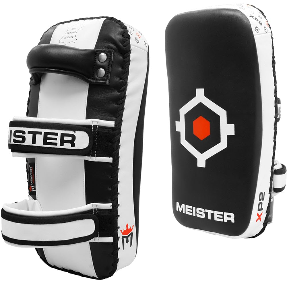 Meister XP2 Professional Curved Thai Pads for Kickboxing & MMA - X-Thick Cowhide Leather The Champ Gear