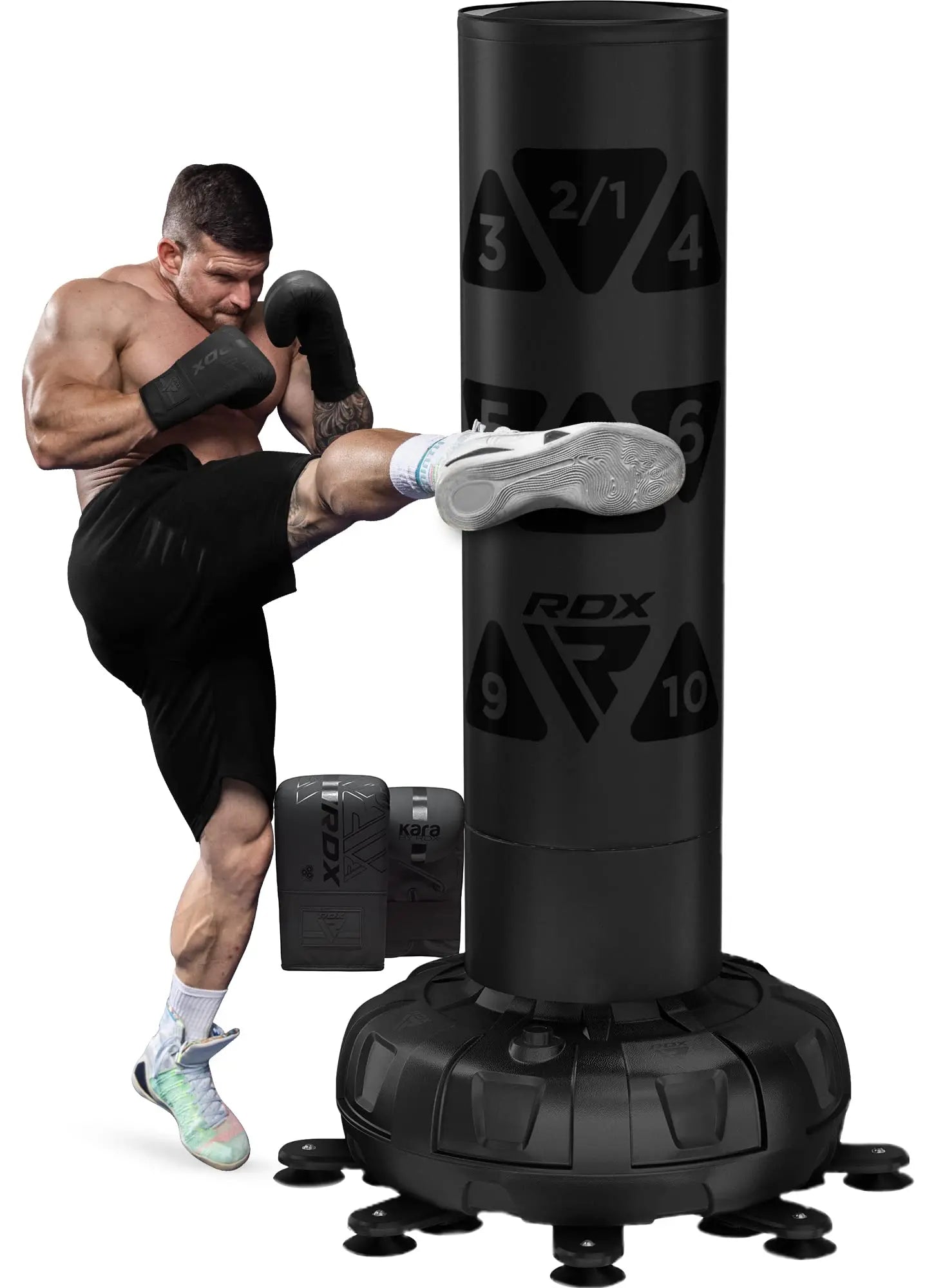 RDX XXL 150KG Target Freestanding Punching Bag with Cover & Gloves – 72” Adult Heavy Pedestal Punch Bag Set - 17 Suction Cup 8 Extended Legs Stand Base - Kick Boxing MMA Muay Thai Home Gym Fitness The Champ Gear