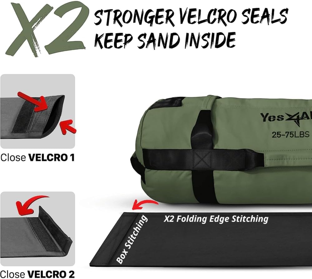 Yes4All Adjustable Sandbags - Heavy Duty Weight Sand Bags with Filler Bags for Fitness, Workout, Crossfit Training - Army Green - M The Champ Gear