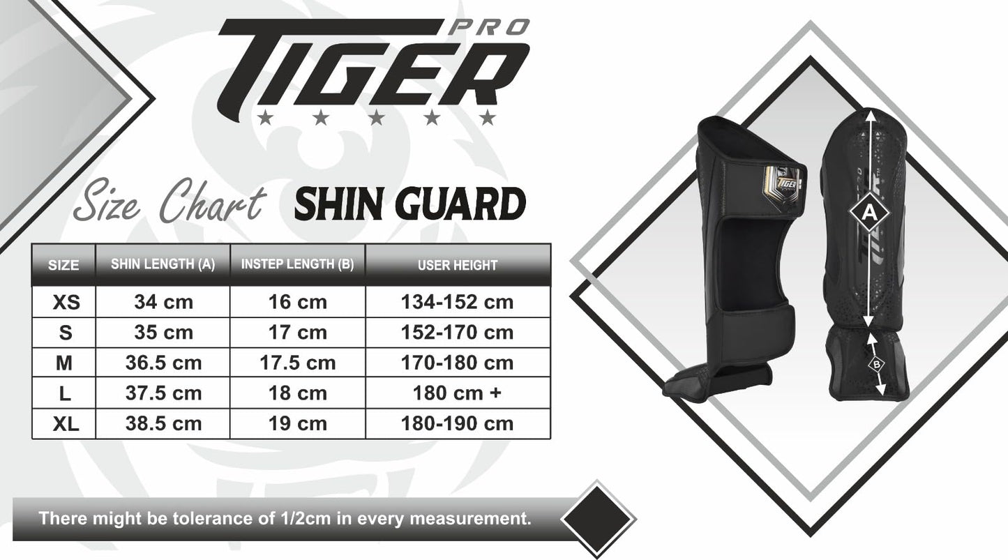 Tiger Pro Shin Guards MMA, Muay Thai, Kickboxing, Leg Instep Protection Pads, Kicking, Sparring, Training Gear, Karate, Boxing, Taekwondo - Unisex - Multiple Colors The Champ Gear