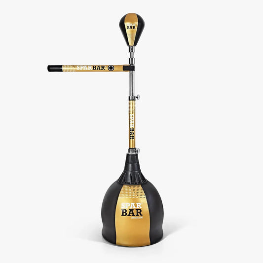 SPARBAR PRO 4.0, Black & Gold - Free Standing Cobra Reflex Bag - Standing Boxing Speed Bag for Adults & Professional Boxers - Adjustable Height Stand - Training Workout Punch Ball, Made of Leather The Champ Gear