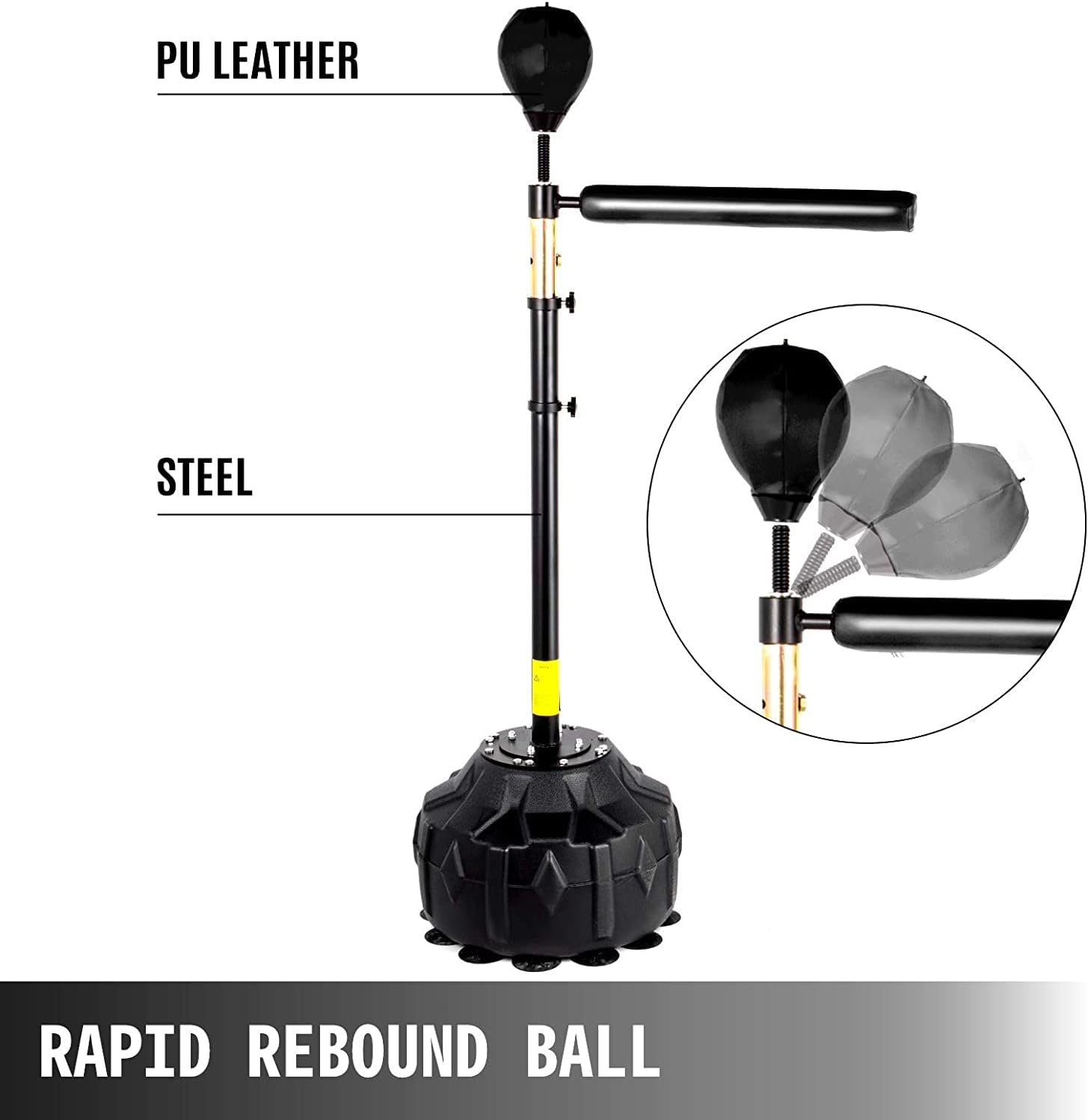 VEVOR Boxing Speed Trainer, Punching Bag Spinning Bar, Training Boxing Ball with Reflex Bar & Gloves, Solid Speed Punching Bag Free Standing, Adjustable Height, for Adult&Kid, with A Ball The Champ Gear