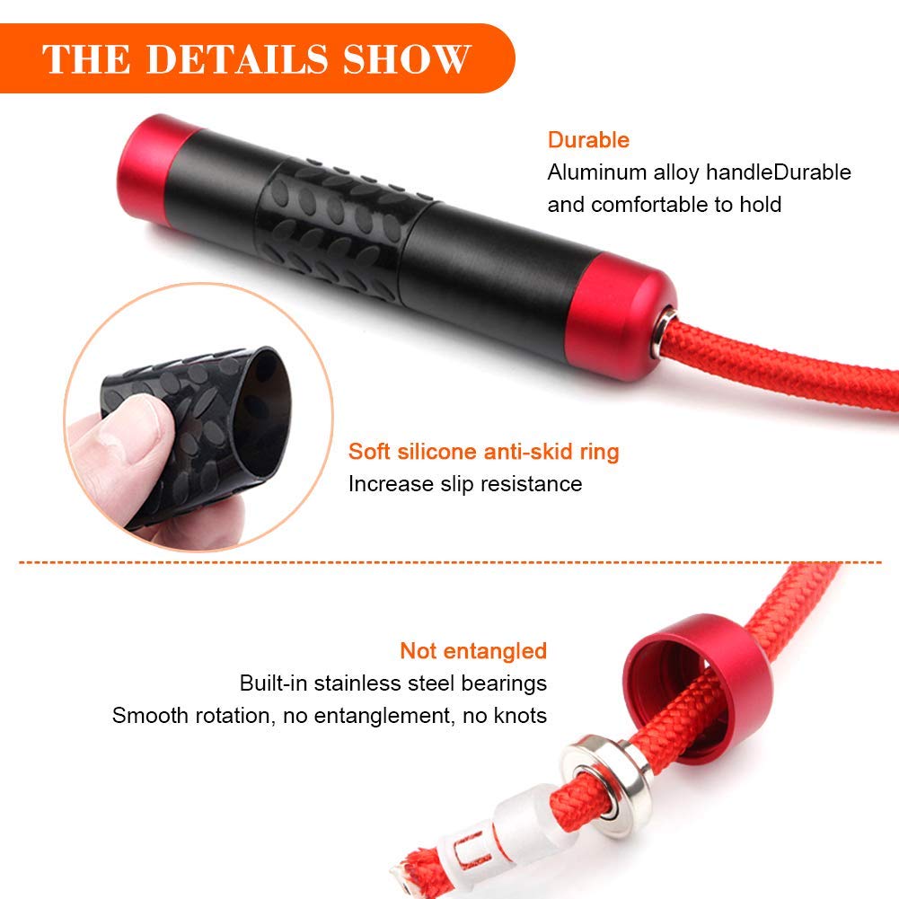 Redify Weighted Jump Rope for Workout Fitness(1LB), Tangle-Free Ball Bearing Rapid Speed Skipping Rope for MMA Boxing Weight-loss,Aluminum Handle Adjustable Length 9MM Fabric Cotton+9MM Solid PVC Rope The Champ Gear