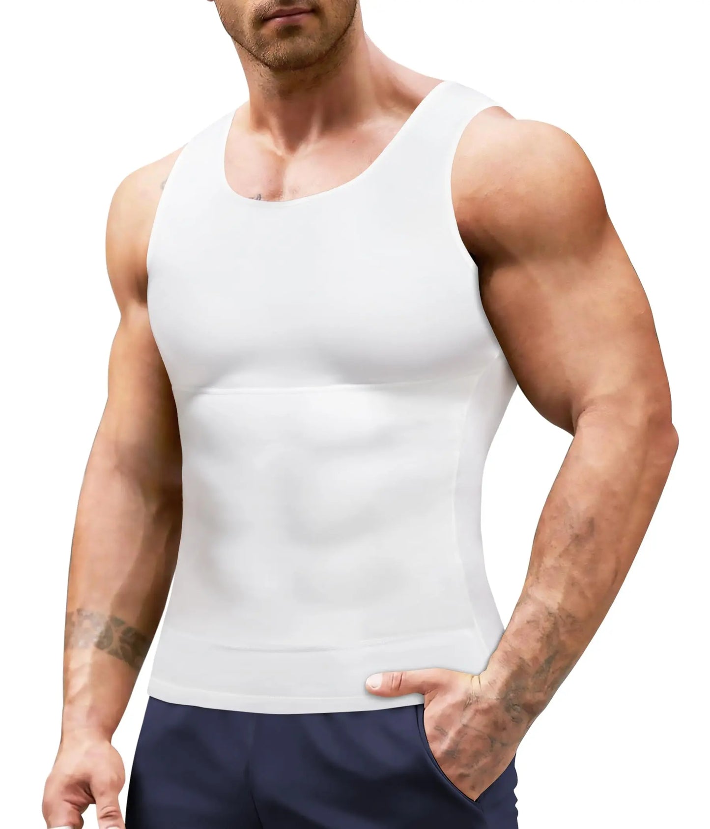 Gotoly Men Compression Shirt Slimming Shapewear Undershirt Body Shaper Vest Abs Workout Hide Chest Tank Top The Champ Gear