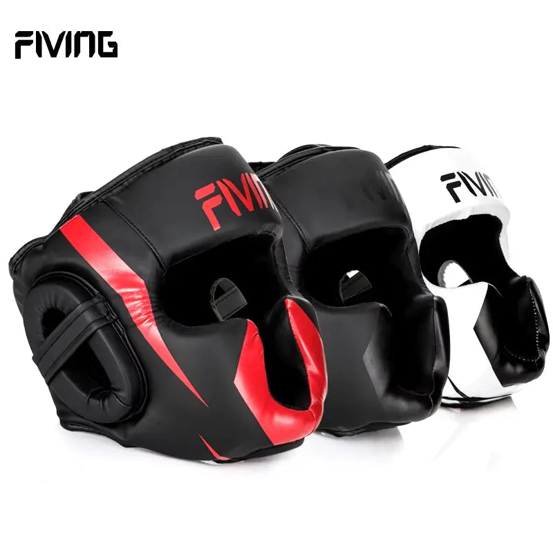 FIVING Full-Covered Boxing Helmet Muay Thai PU Leather Training Sparring Boxing Headgear Gym Equipment Taekwondo Head Guard