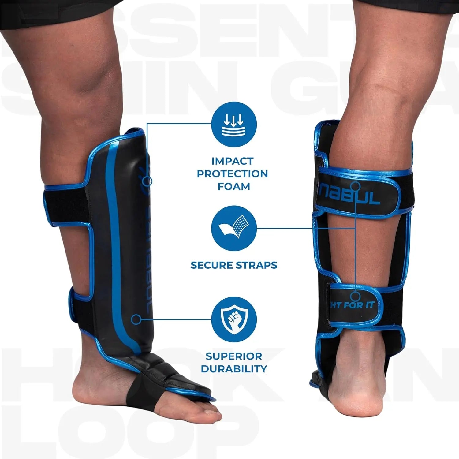 Essential Kickboxing Shin Guards with Hook & Loop Straps Shin Pads for MMA Muay Thai and Martial Arts