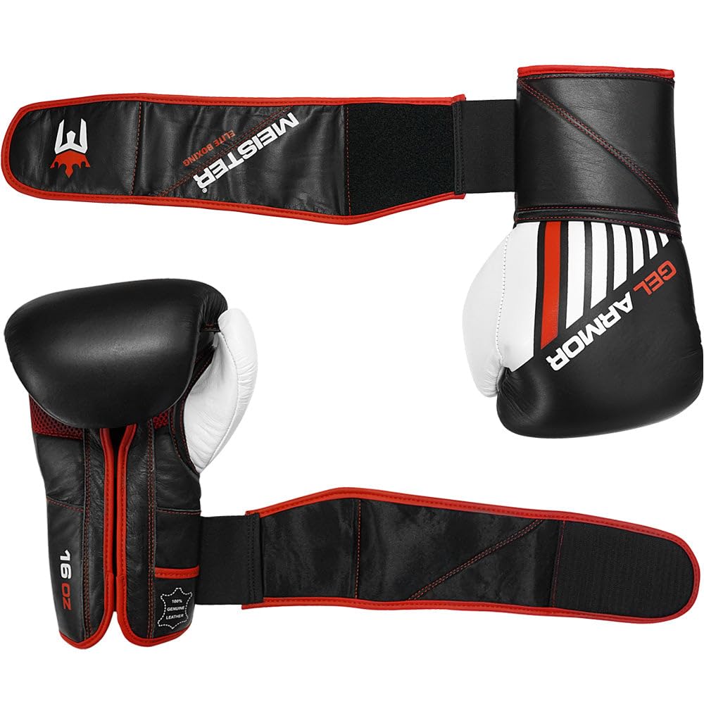 Meister Gel Armor 16oz Training Boxing Gloves w/Full Grain Leather + Mesh Drawstring Bag The Champ Gear