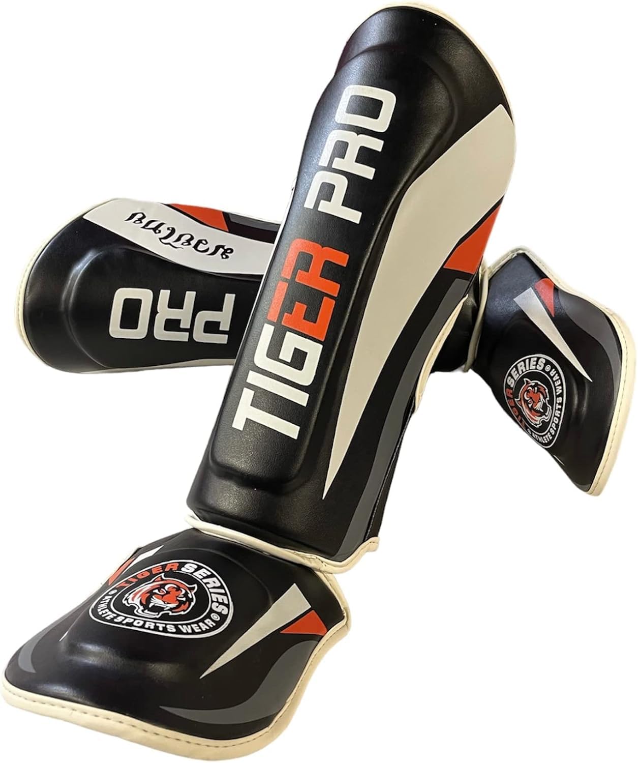 Tiger Pro Shin Guards Muay Thai, Kickboxing, Leg Instep Protection Pads, MMA Martial Arts, Kicking, Sparring, Training Gear, Karate, Boxing, Taekwondo - Unisex The Champ Gear