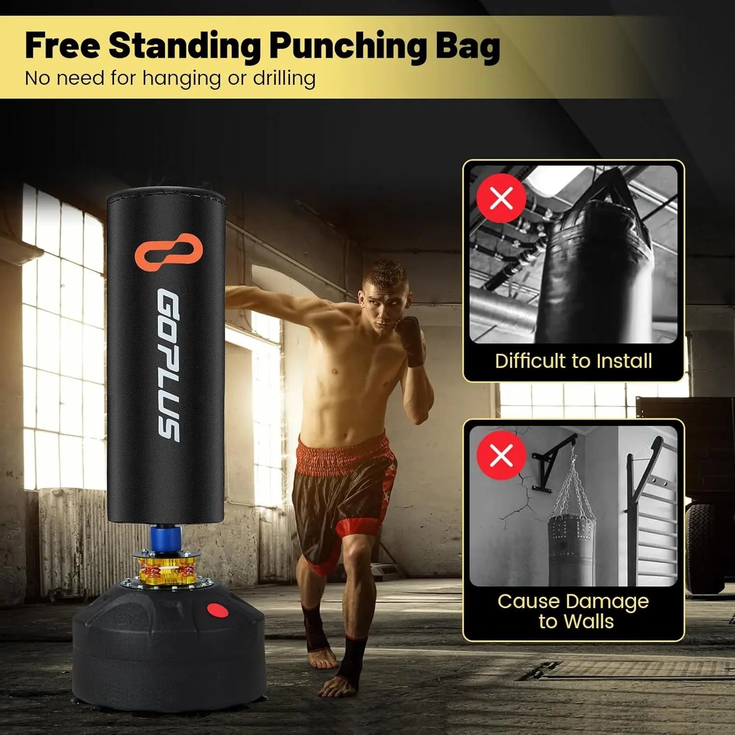 Freestanding Punching Bag, 220LBS Heavy Boxing Bag with Gloves, Shock Absorber, 12 Suction Cup Base, Kickboxing Bag with Stand for Adults Youth Men Women Home Gym