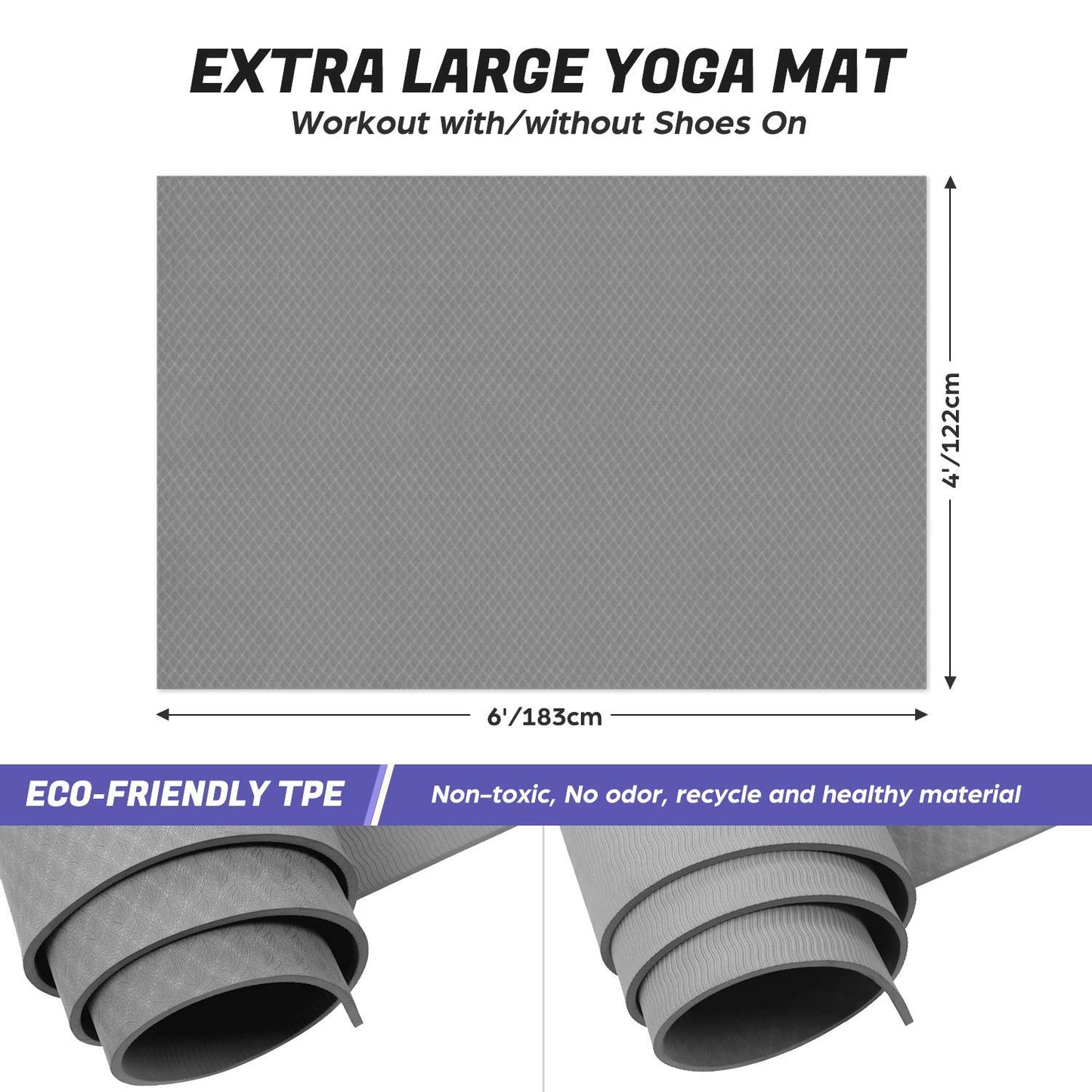 Odoland Large Exercise Mat 72'' x 48'' (6'x4') x6mm for Pilates Stretching Workout Mats for Home Gym Flooring, Extra Thick Non Slip Eco Friendly Yoga Mat with Carry Strap The Champ Gear