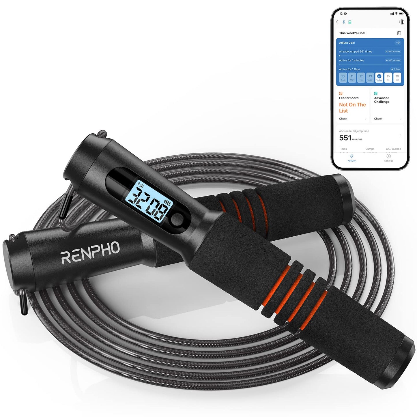 RENPHO Smart Jump Rope, Cordless Jump Rope, High-Speed Jump Rope with Counter, Fitness Skipping Rope with APP Data Analysis, Workout Jump Ropes for Home Gym, Crossfit for Exercise for Men, Women The Champ Gear