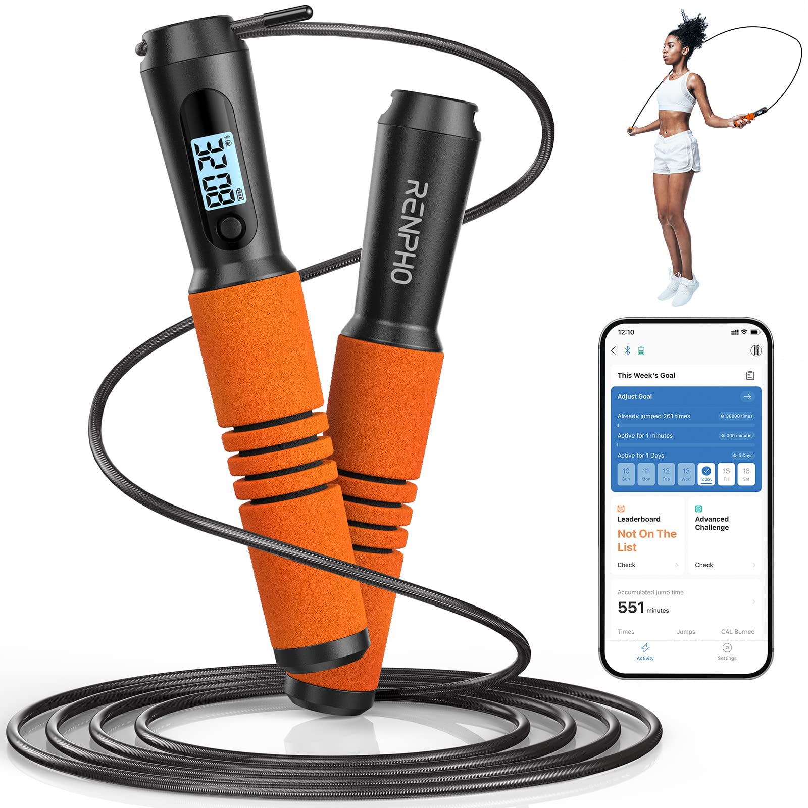 RENPHO Smart Jump Rope, Cordless Jump Rope, High-Speed Jump Rope with Counter, Fitness Skipping Rope with APP Data Analysis, Workout Jump Ropes for Home Gym, Crossfit for Exercise for Men, Women The Champ Gear