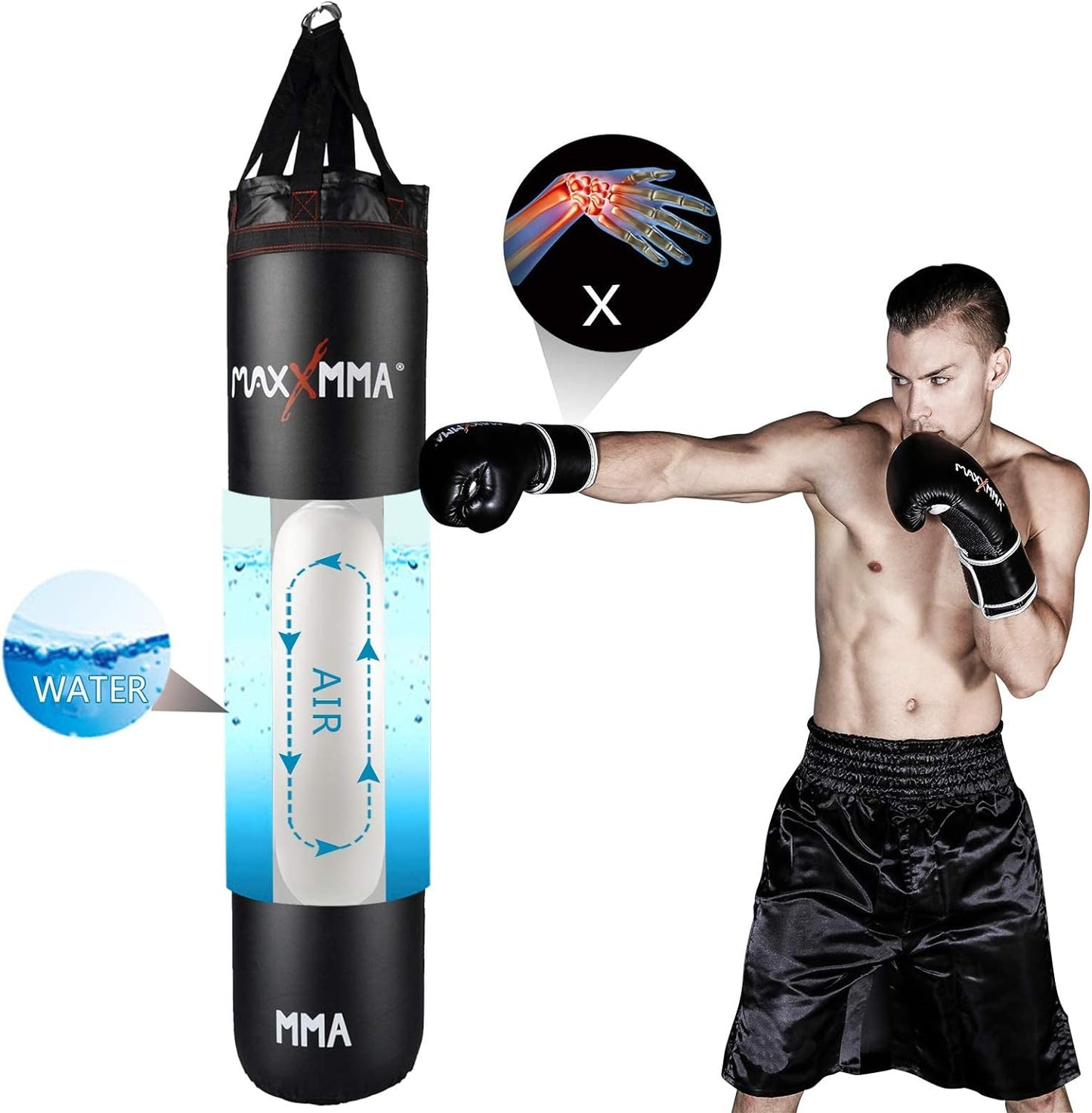 MaxxMMA 5 ft Water/Air Heavy Bag Kit (Adjustable Weight 70~140 lbs.) The Champ Gear