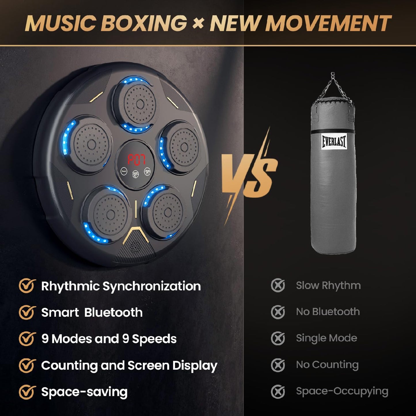 Boxing Machine, Smart Bluetooth Music Boxing Equipment, Boxing Machine Wall Mounted Musicwith Gloves, Music Boxing Machine for Adults The Champ Gear