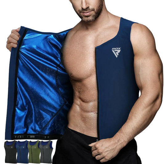 RDX Men's Sauna Vest Heat Trapping Sweat Waist Trainer - REACH OEKO TEX 100 Certified Body Shaper - Zipper - Fitness Tank Top The Champ Gear