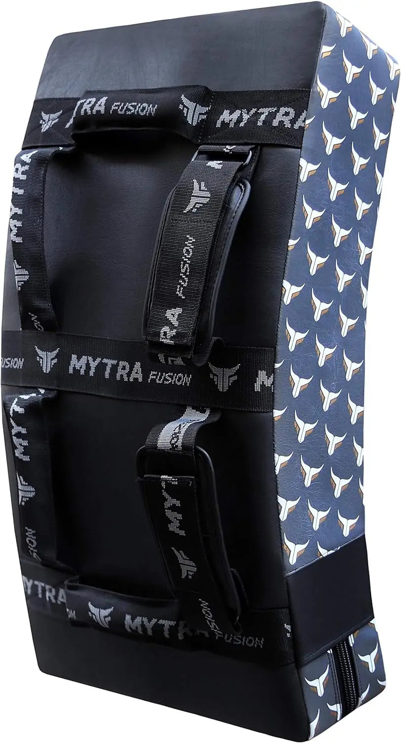 Mytra Fusion Kick Shield Curved MMA Strike Shield Muay Thai Training Strike pad Kicking Striking Shield Focus for Kickboxing Taekwondo & Martial Arts x 1 Single Unit (Black/Grey) The Champ Gear