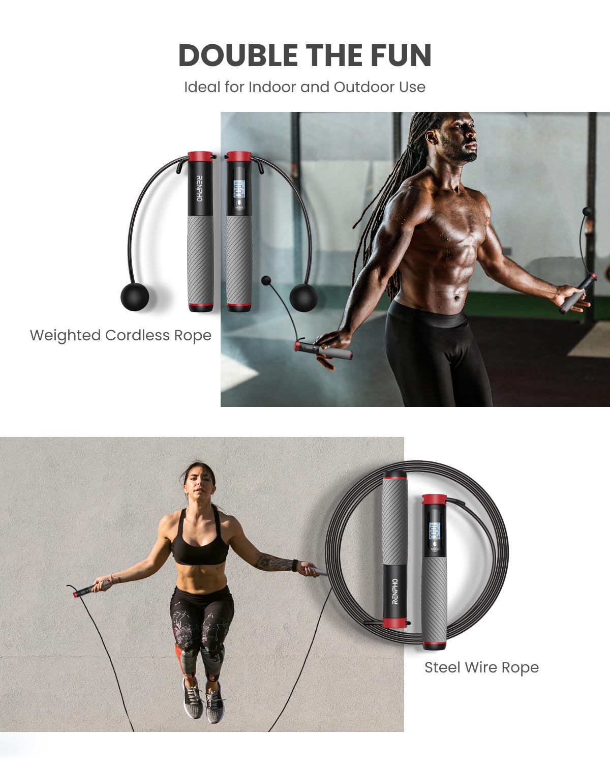 RENPHO Smart Jump Rope, Cordless Jump Rope, High-Speed Jump Rope with Counter, Fitness Skipping Rope with APP Data Analysis, Workout Jump Ropes for Home Gym, Crossfit for Exercise for Men, Women The Champ Gear