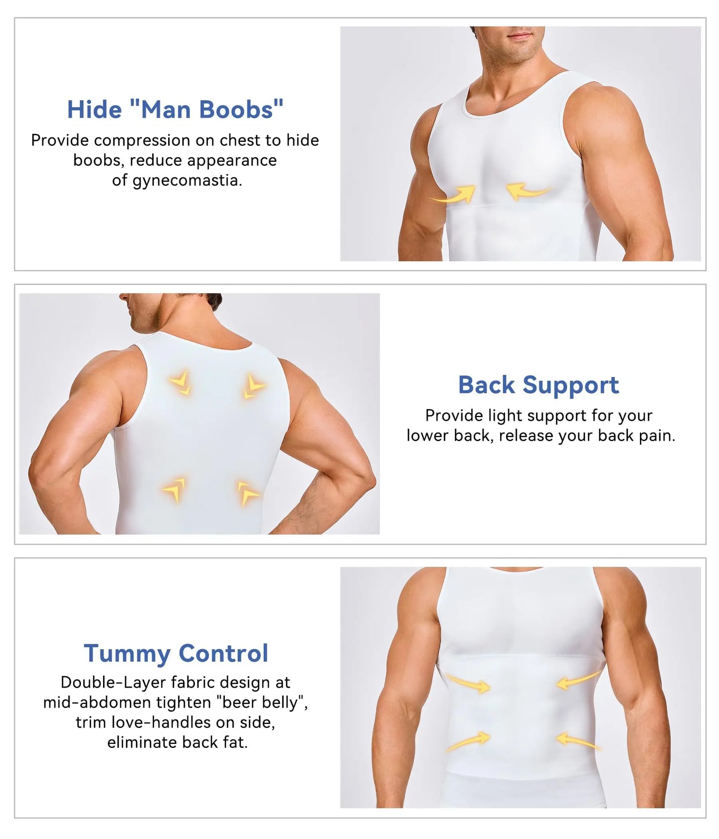 Gotoly Men Compression Shirt Slimming Shapewear Undershirt Body Shaper Vest Abs Workout Hide Chest Tank Top The Champ Gear