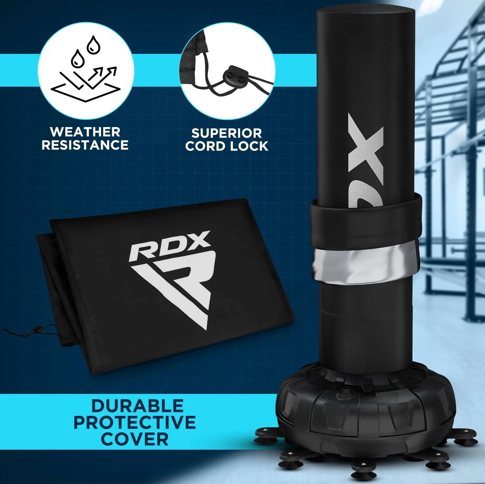 RDX XXL 150KG Target Freestanding Punching Bag with Cover & Gloves – 72” Adult Heavy Pedestal Punch Bag Set - 17 Suction Cup 8 Extended Legs Stand Base - Kick Boxing MMA Muay Thai Home Gym Fitness The Champ Gear