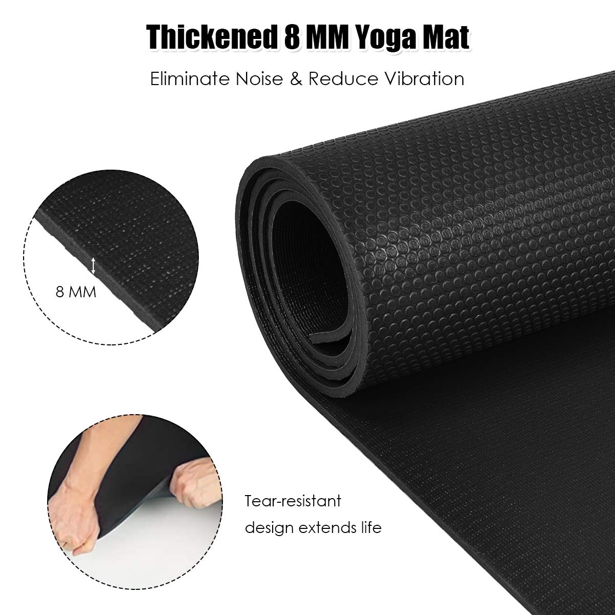 Goplus Large Yoga Mat, 7' x 5' x 8mm and 6' x 4' x 8mm with Straps, Eco Friendly Extra Thick Non Slip Barefoot Fitness Exercise Mat for Home Gym Floor Cardio Workout The Champ Gear