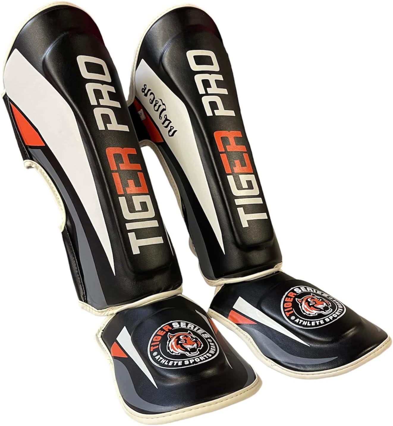 Tiger Pro Shin Guards Muay Thai, Kickboxing, Leg Instep Protection Pads, MMA Martial Arts, Kicking, Sparring, Training Gear, Karate, Boxing, Taekwondo - Unisex The Champ Gear