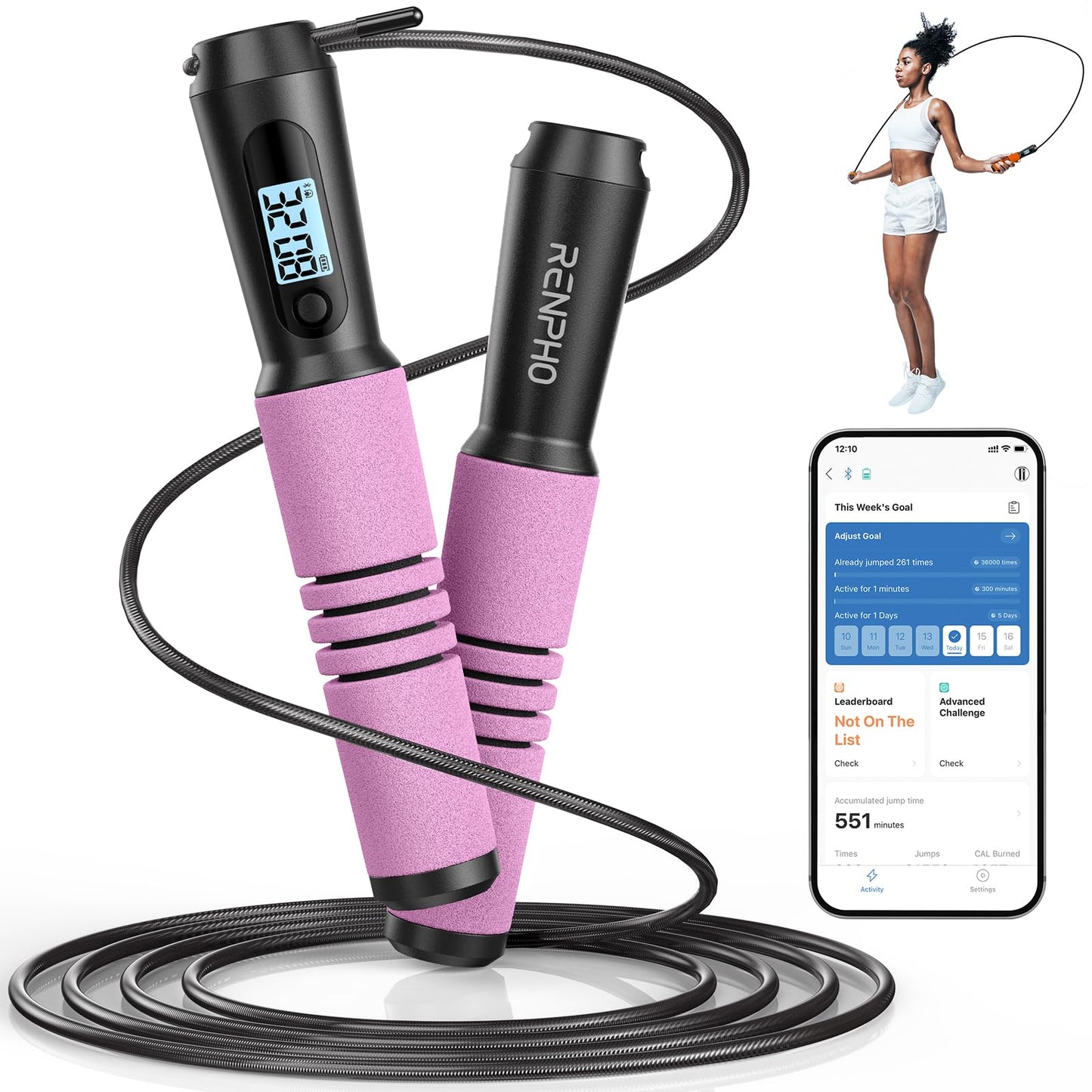 RENPHO Smart Jump Rope, Cordless Jump Rope, High-Speed Jump Rope with Counter, Fitness Skipping Rope with APP Data Analysis, Workout Jump Ropes for Home Gym, Crossfit for Exercise for Men, Women The Champ Gear