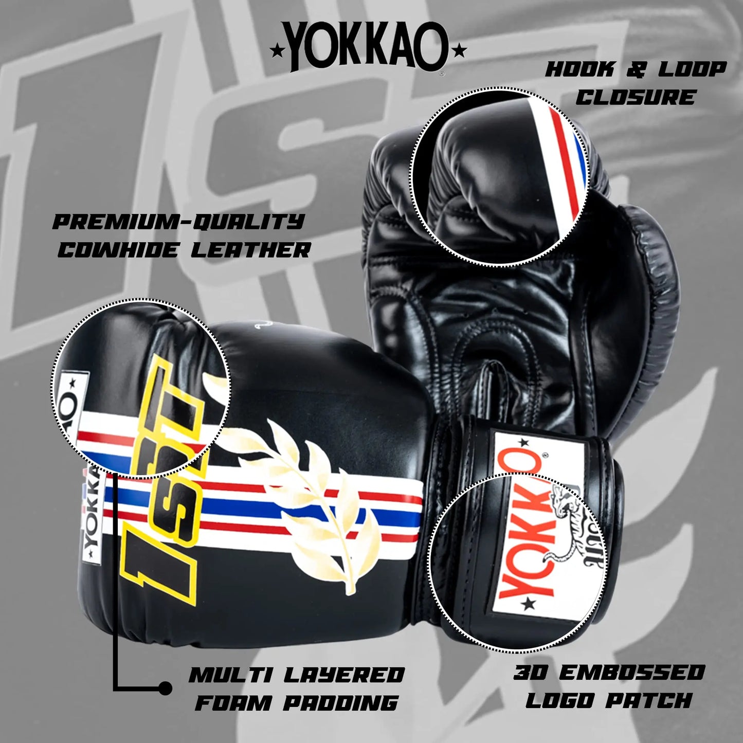 YOKKAO Design Breathable Muay Thai Boxing Glove | Premium Leather Training and Sparring Gloves for Men and Women | Winning Boxing Gloves | Punching Glove The Champ Gear