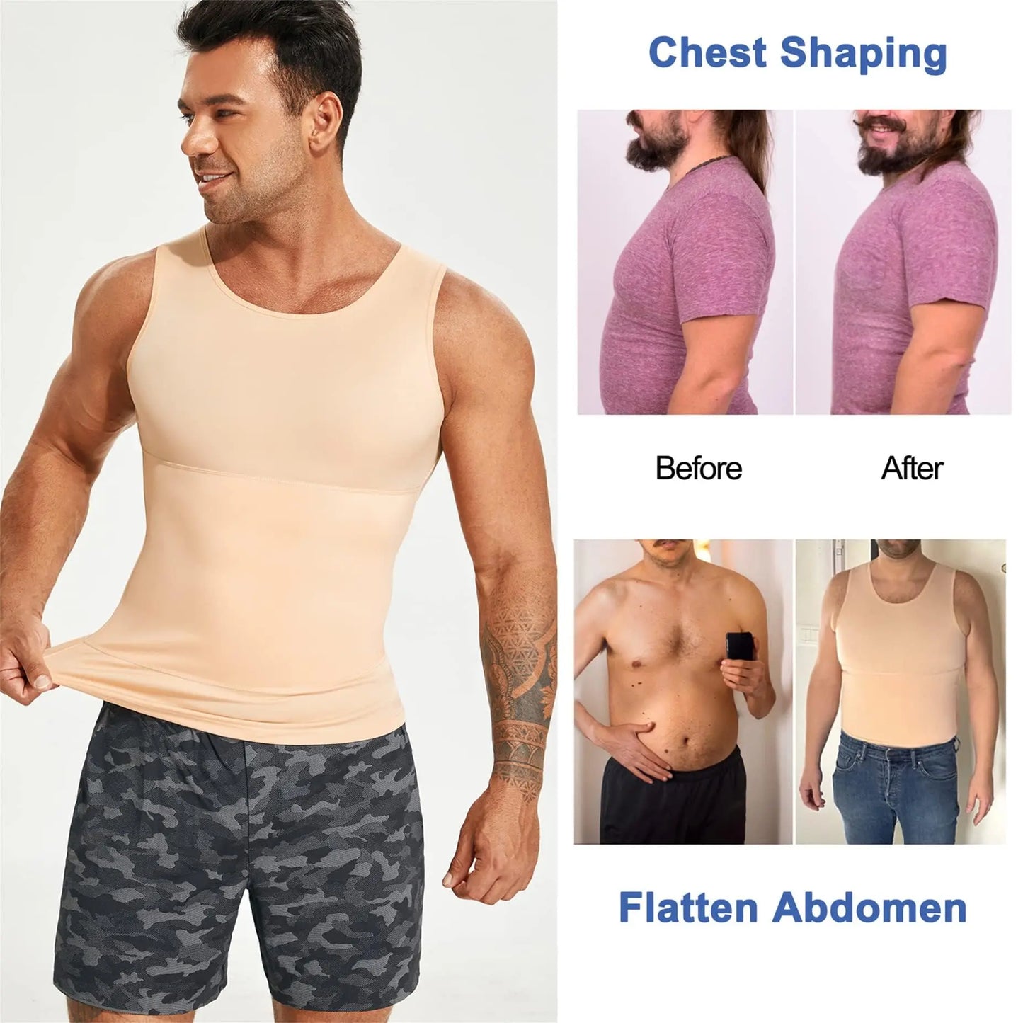 Gotoly Men Compression Shirt Slimming Shapewear Undershirt Body Shaper Vest Abs Workout Hide Chest Tank Top The Champ Gear