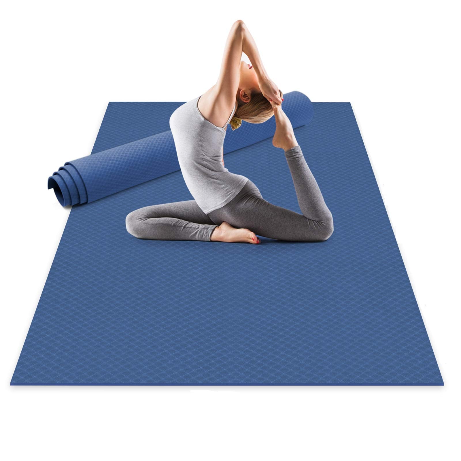 Odoland Large Exercise Mat 72'' x 48'' (6'x4') x6mm for Pilates Stretching Workout Mats for Home Gym Flooring, Extra Thick Non Slip Eco Friendly Yoga Mat with Carry Strap The Champ Gear