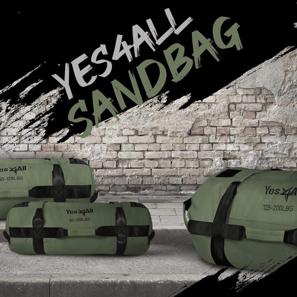 Yes4All Adjustable Sandbags - Heavy Duty Weight Sand Bags with Filler Bags for Fitness, Workout, Crossfit Training - Army Green - M The Champ Gear