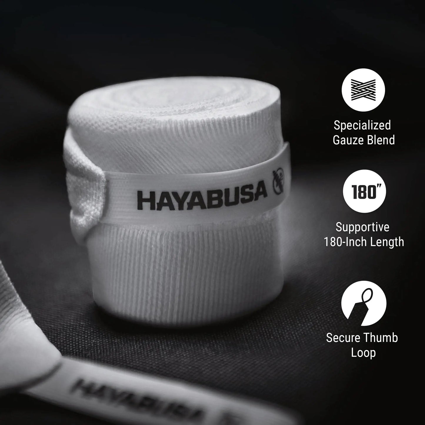 Hayabusa Gauze Boxing Hand Wraps for Men and Women Starter Thumb with Loop Hook & Loop Closure- White, 180 Inches The Champ Gear